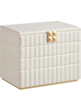 Luxury White Quilted Jewelry Box with Gold Stud Accent